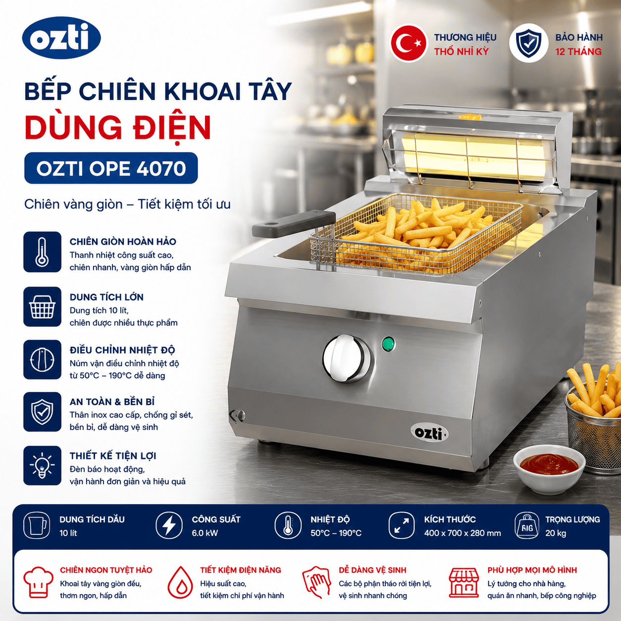 BẾP CHIÊN KHOAI TÂY DÙNG ĐIỆN OZTI OPE 4070