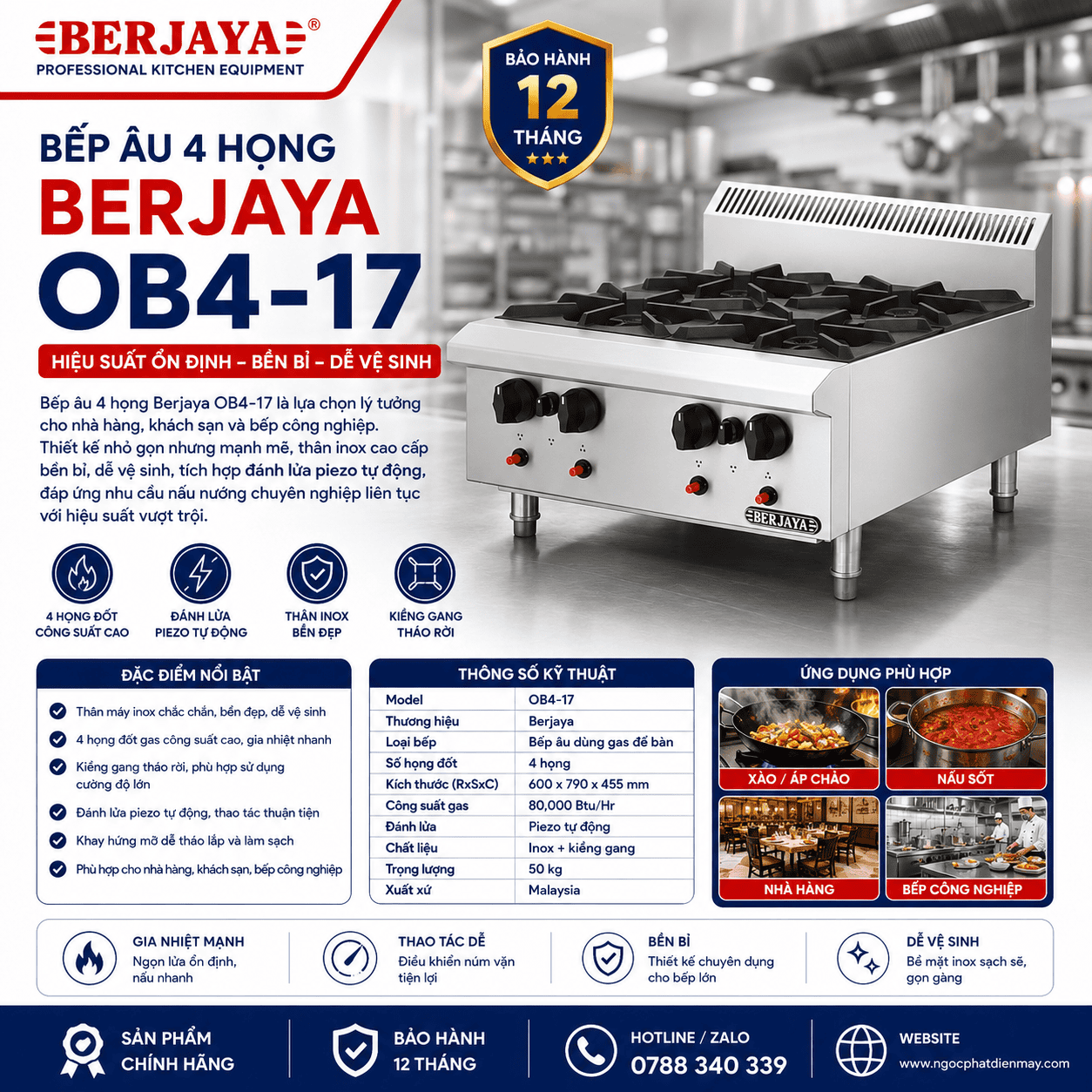 Bếp Âu 4 họng Berjaya OB4-17