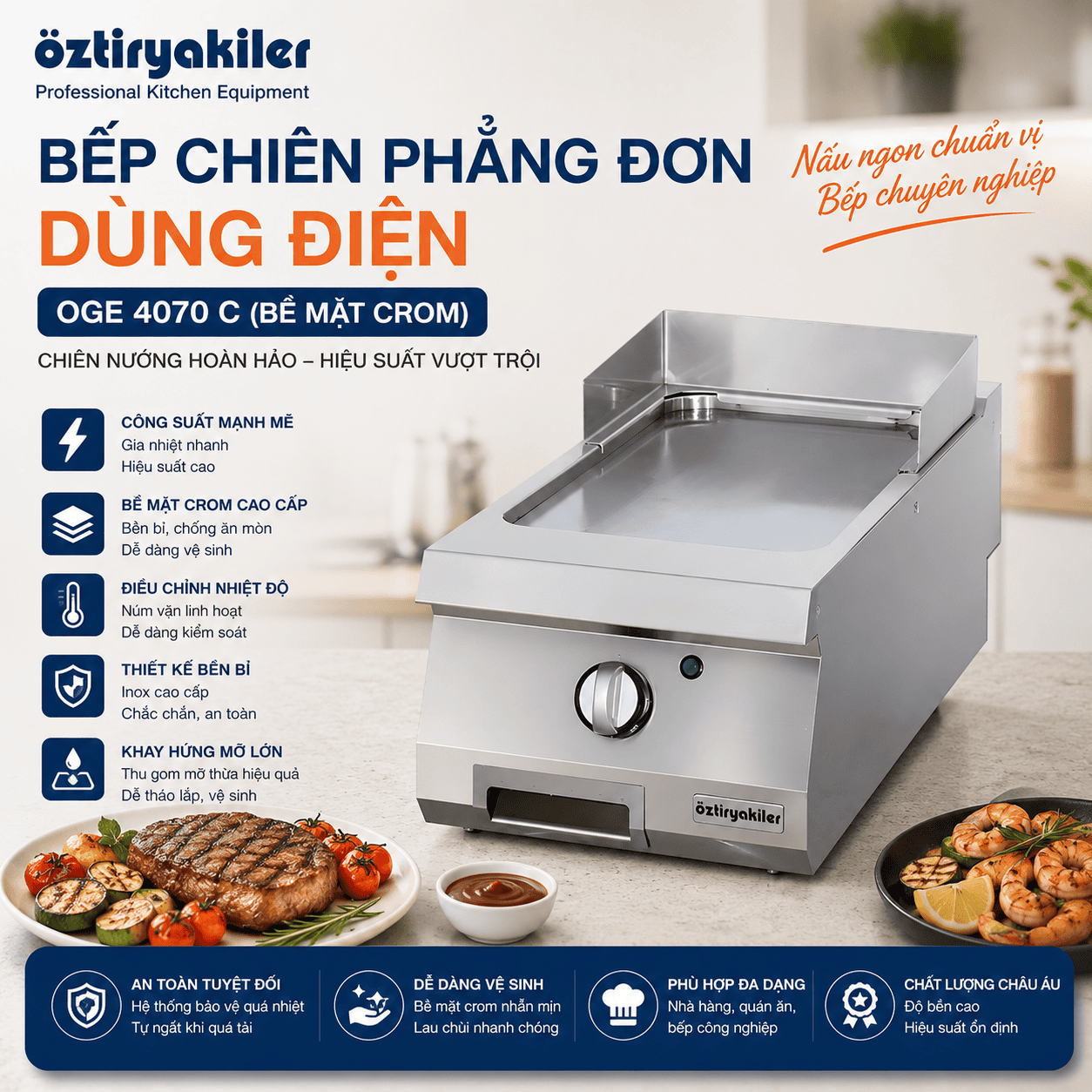 Bếp Chiên Phẳng Đơn Dùng Điện OGE 4070 C (Bề mặt Crom)