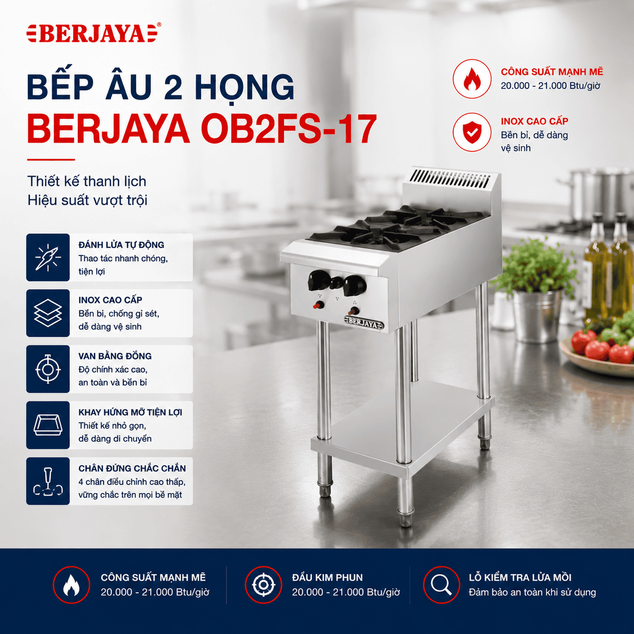 Bếp âu 2 họng chân đứng Berjaya OB2FS-17