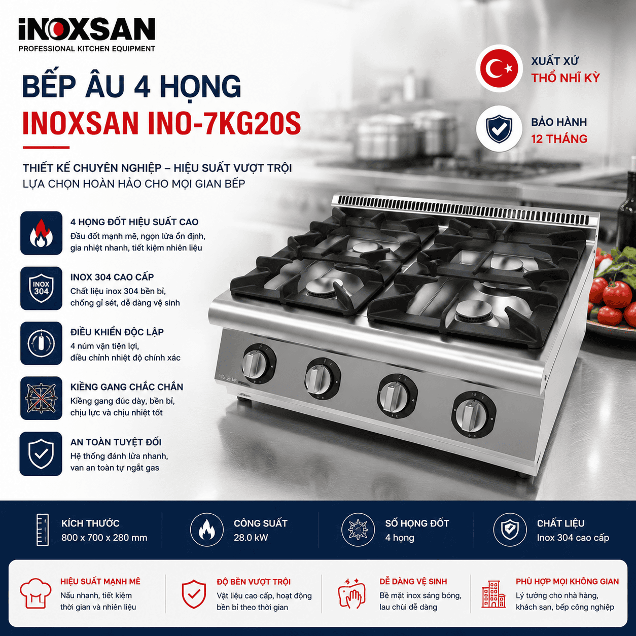 Bếp âu 4 họng Inoksan INO-7KG20S