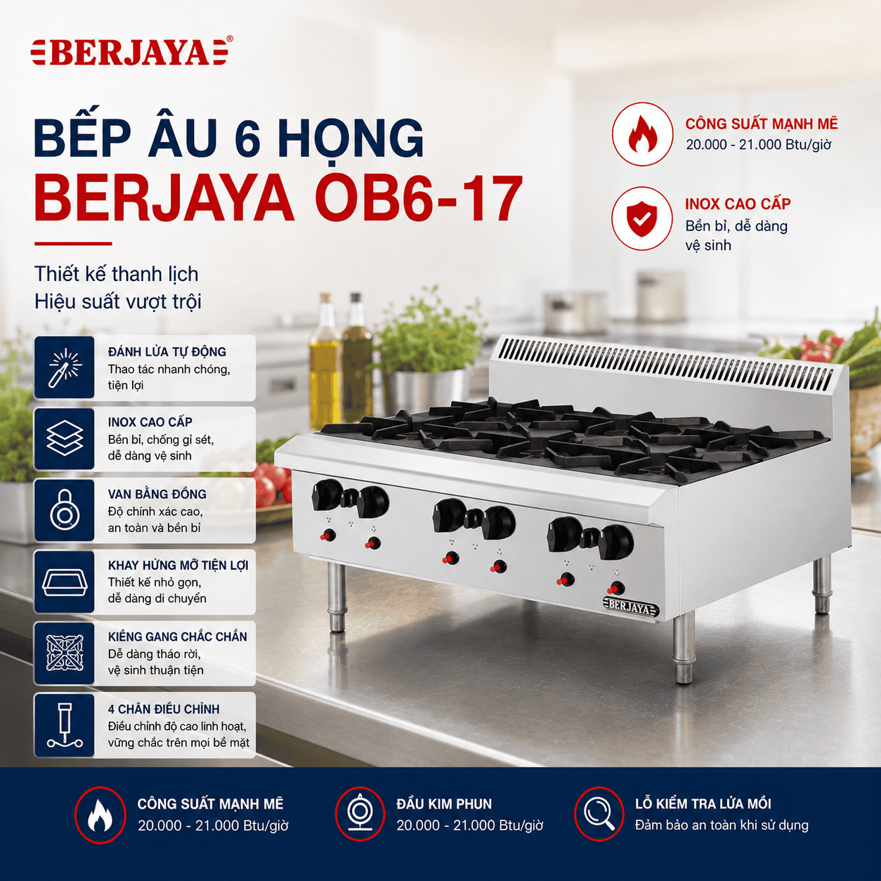 Bếp âu Berjaya 6 họng OB6-17
