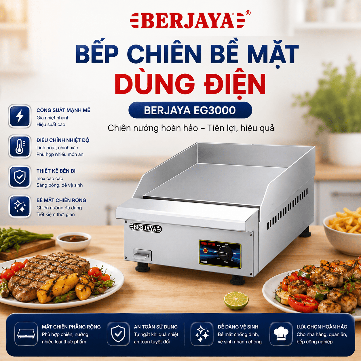 Bếp chiên bề mặt dùng điện BERJAYA EG3000