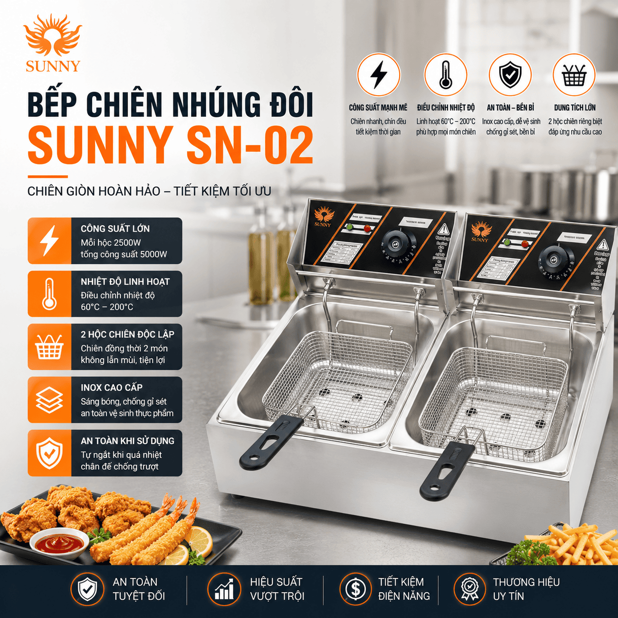 Bếp chiên nhúng đôi Sunny SN-02