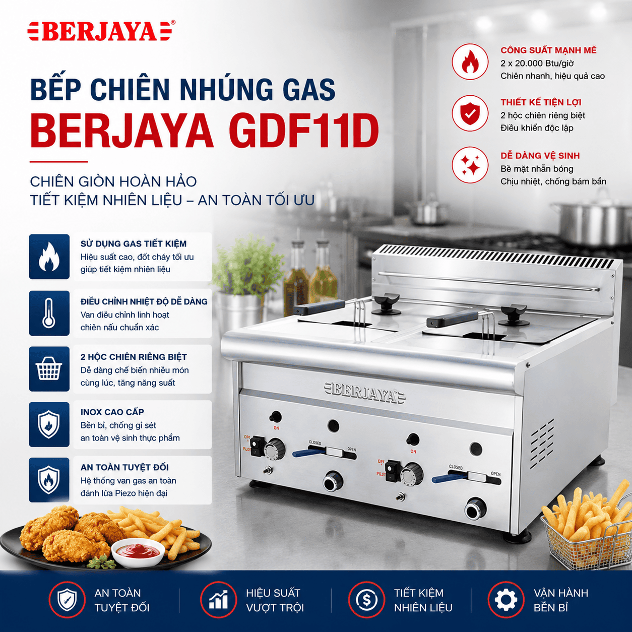Bếp chiên nhúng gas BERJAYA GDF11D