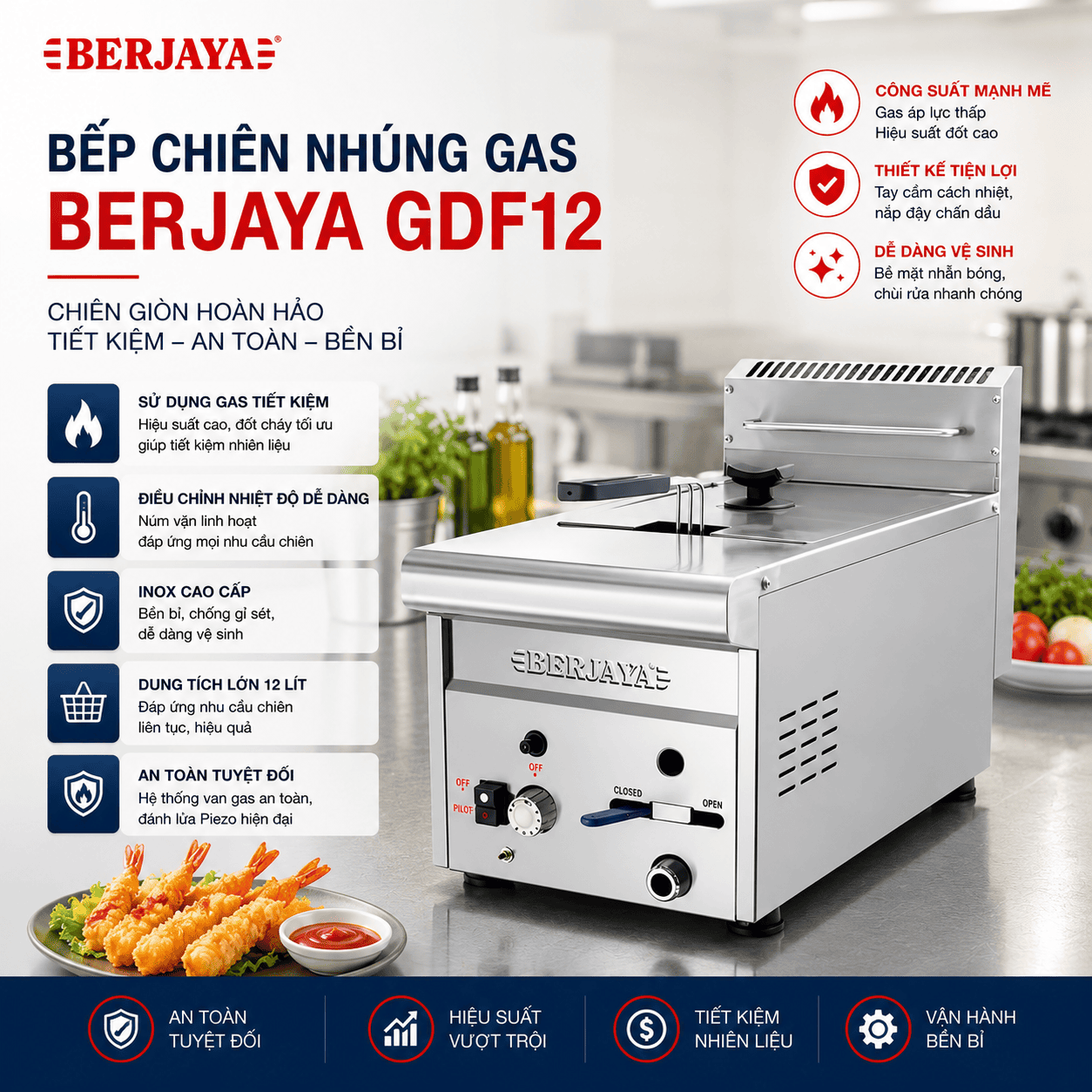 Bếp chiên nhúng gas BERJAYA GDF12