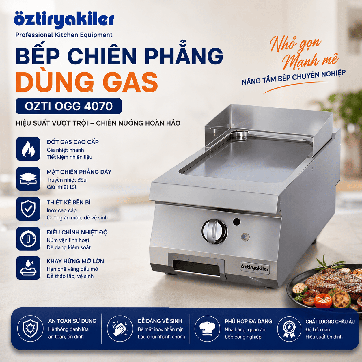 Bếp chiên phẳng đơn dùng gas Ozti OGG 4070