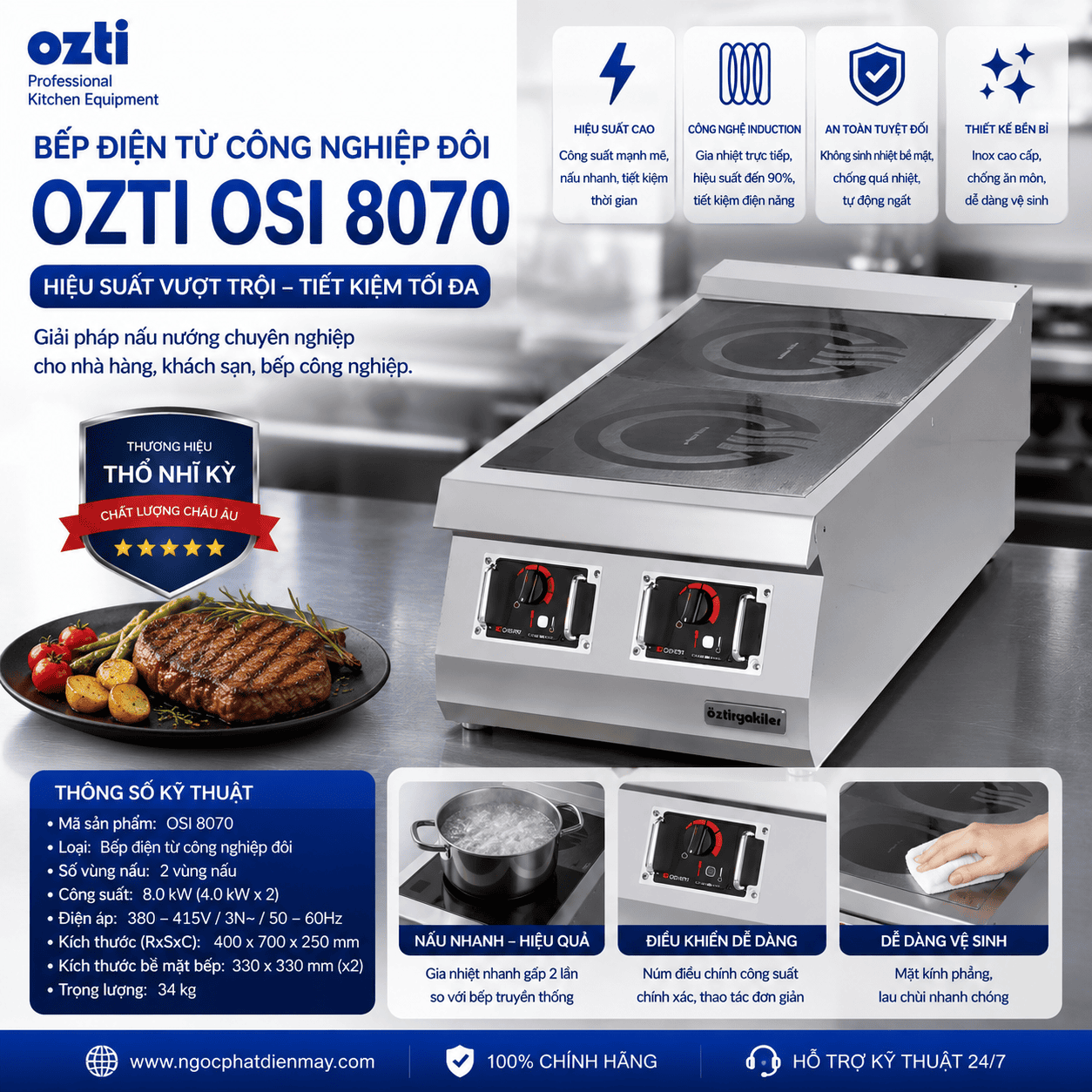 Bếp điện từ công nghiệp đôi Ozti OSI 8070
