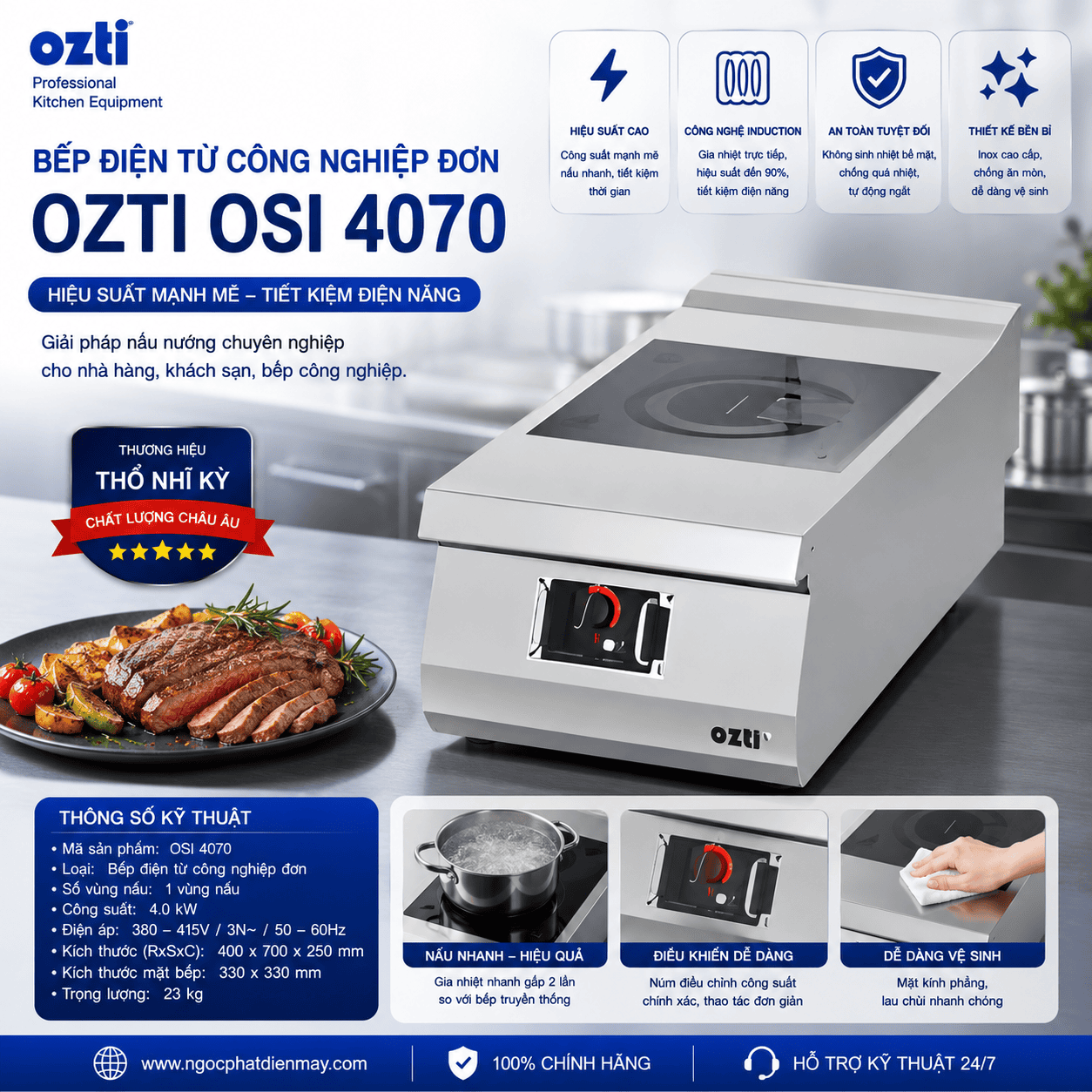 Bếp điện từ công nghiệp đơn Ozti OSI 4070