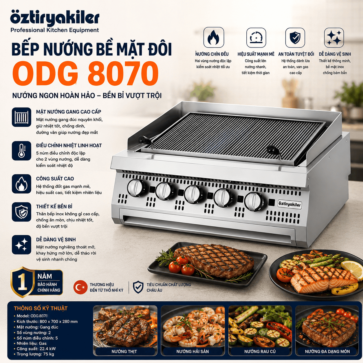 Bếp nướng bề mặt đôi ODG 8070