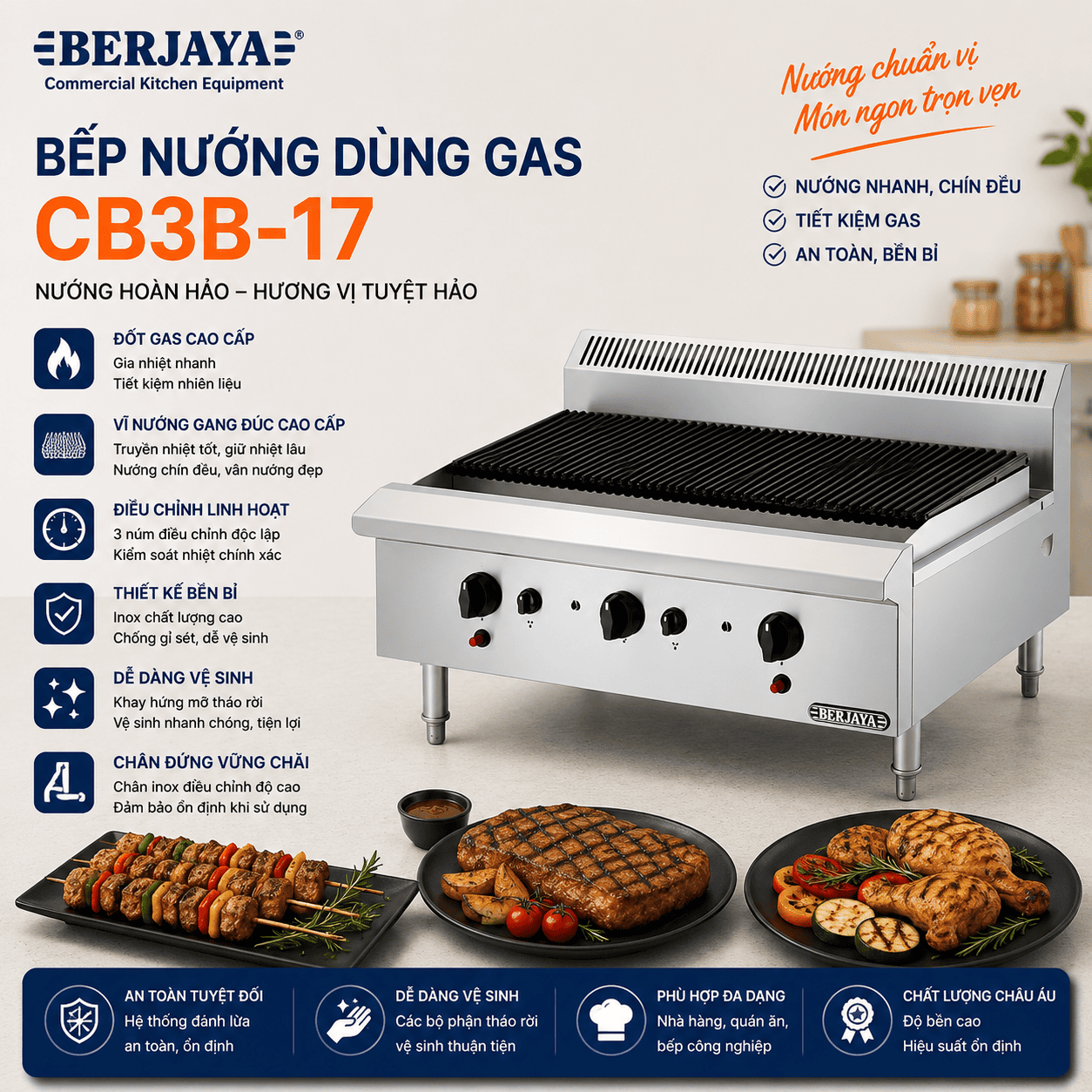 Bếp nướng dùng gas BERJAYA CB3B-17