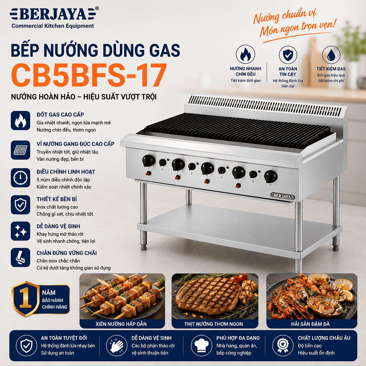 Bếp nướng dùng gas BERJAYA CB5BFS-17