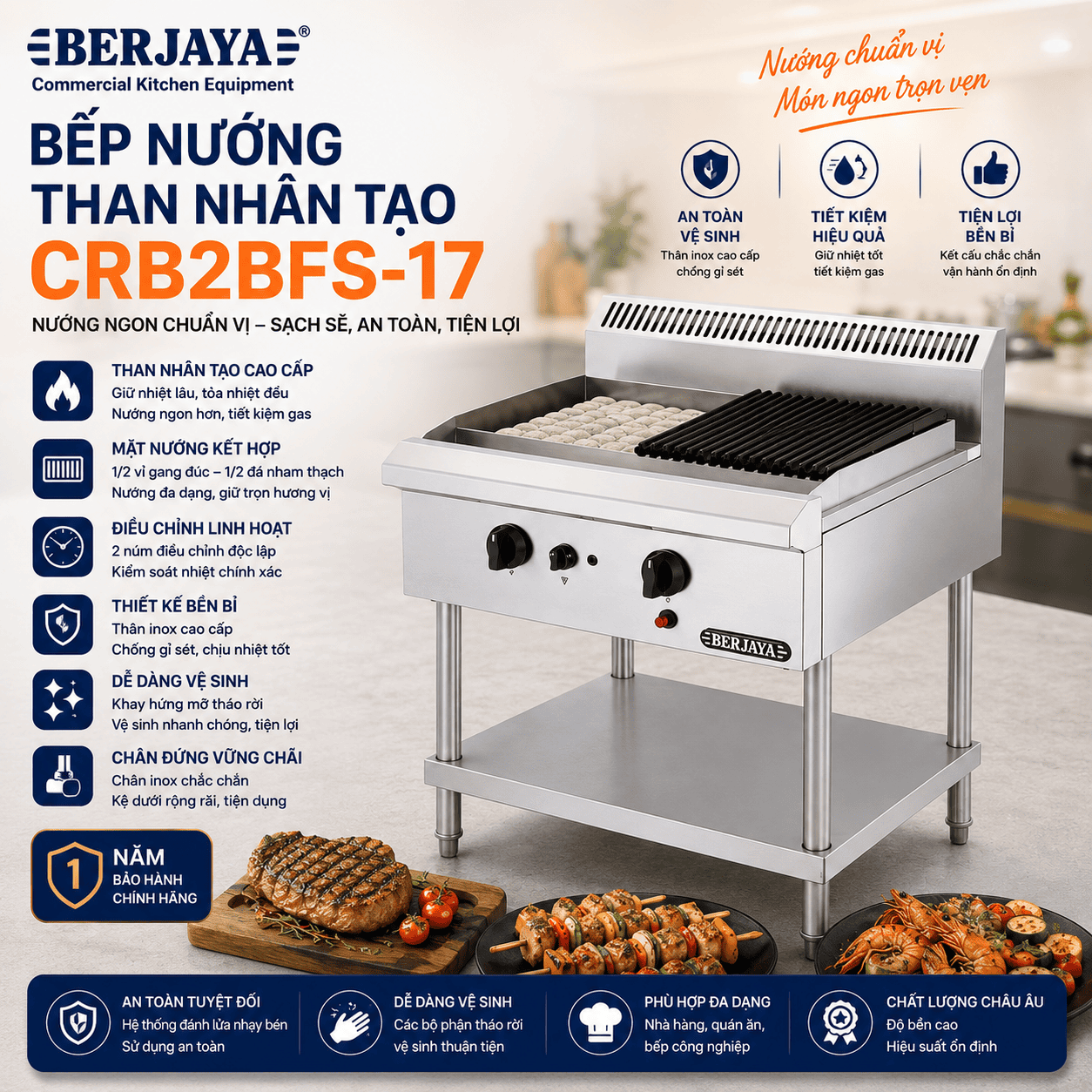 Bếp nướng than nhân tạo Berjaya CRB2BFS-17