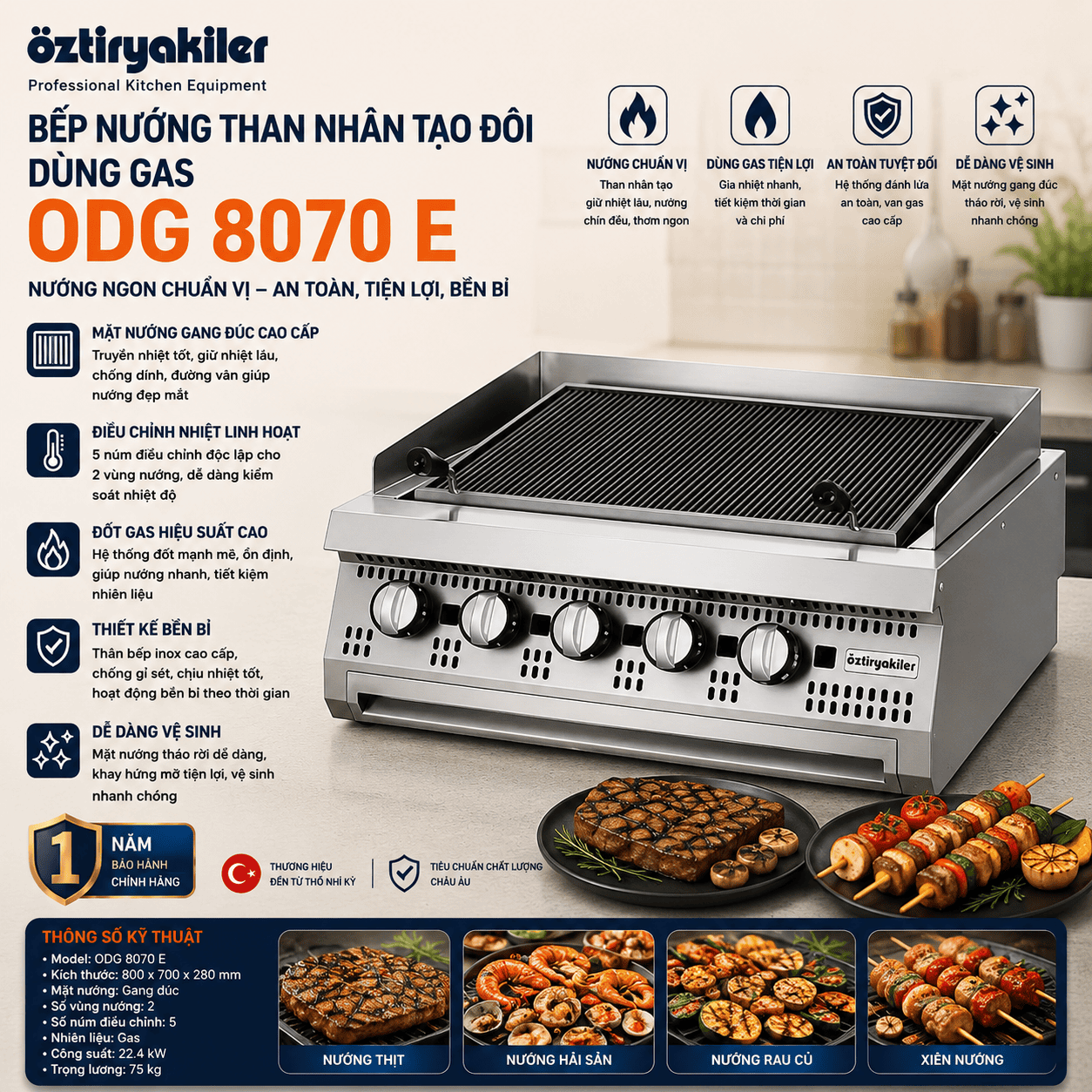 Bếp nướng than nhân tạo đôi dùng gas ODG 8070 E