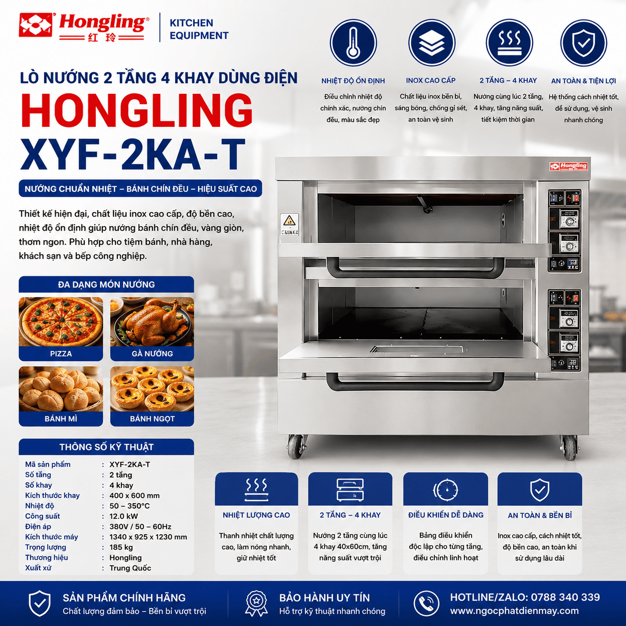 Lò nướng 2 tầng 4 khay Hongling XYF-2KA-T (dùng điện)