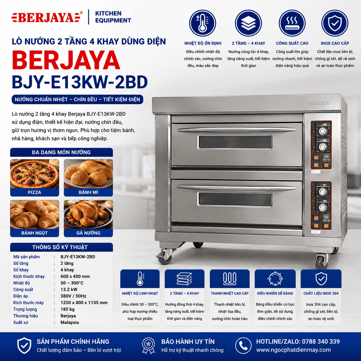 Lò nướng 2 tầng 4 khay dùng điện Berjaya BJY-E13KW-2BD