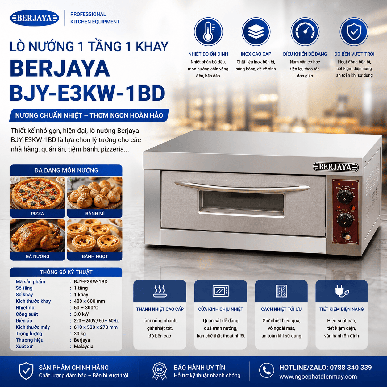 Lò nướng Berjaya 1 tầng 1 khay BJY-E3KW-1BD