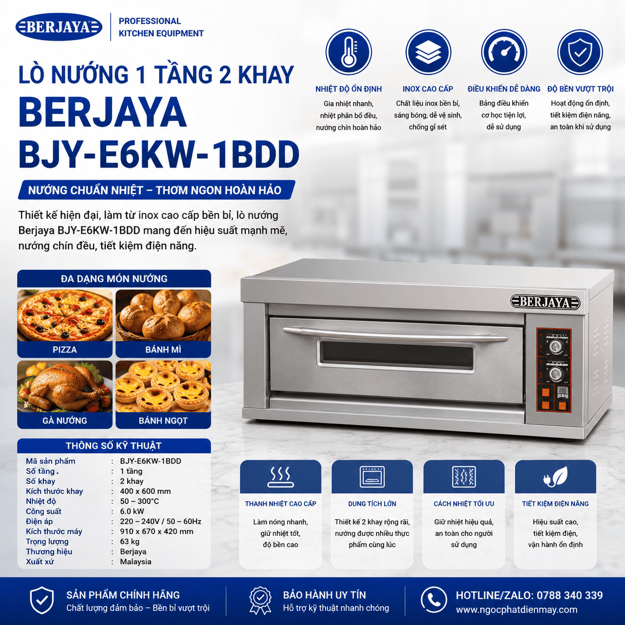 Lò nướng Berjaya 1 tầng 2 khay BJY-E6KW-1BDD