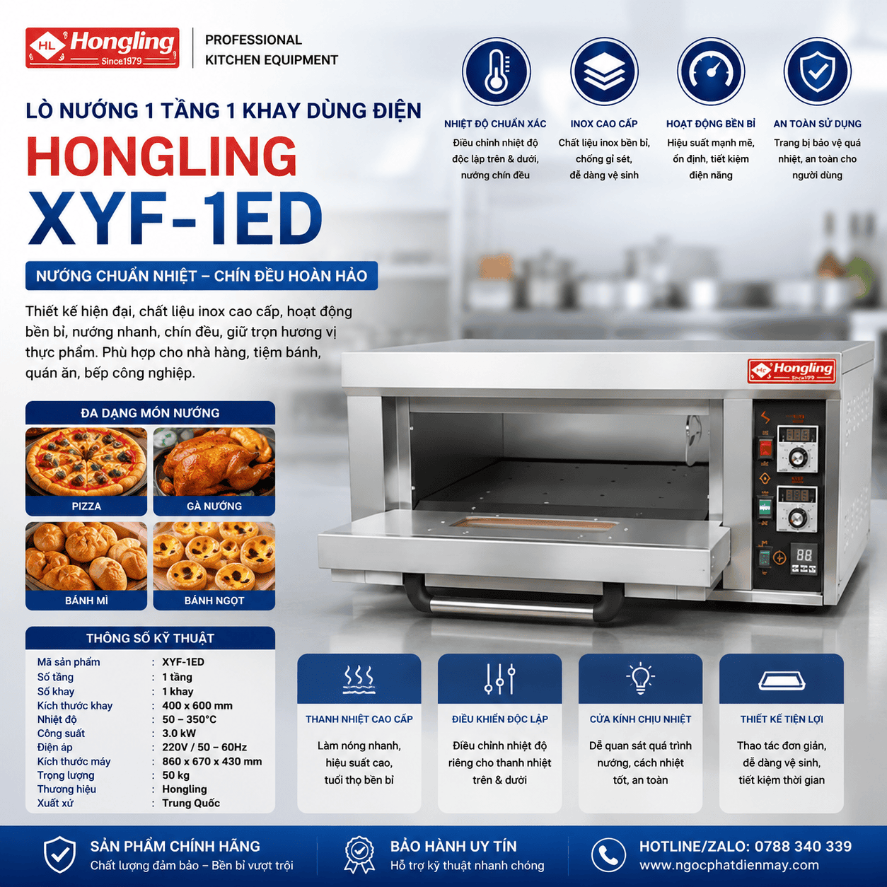Lò nướng Hongling 1 tầng 1 khay dùng điện XYF-1ED