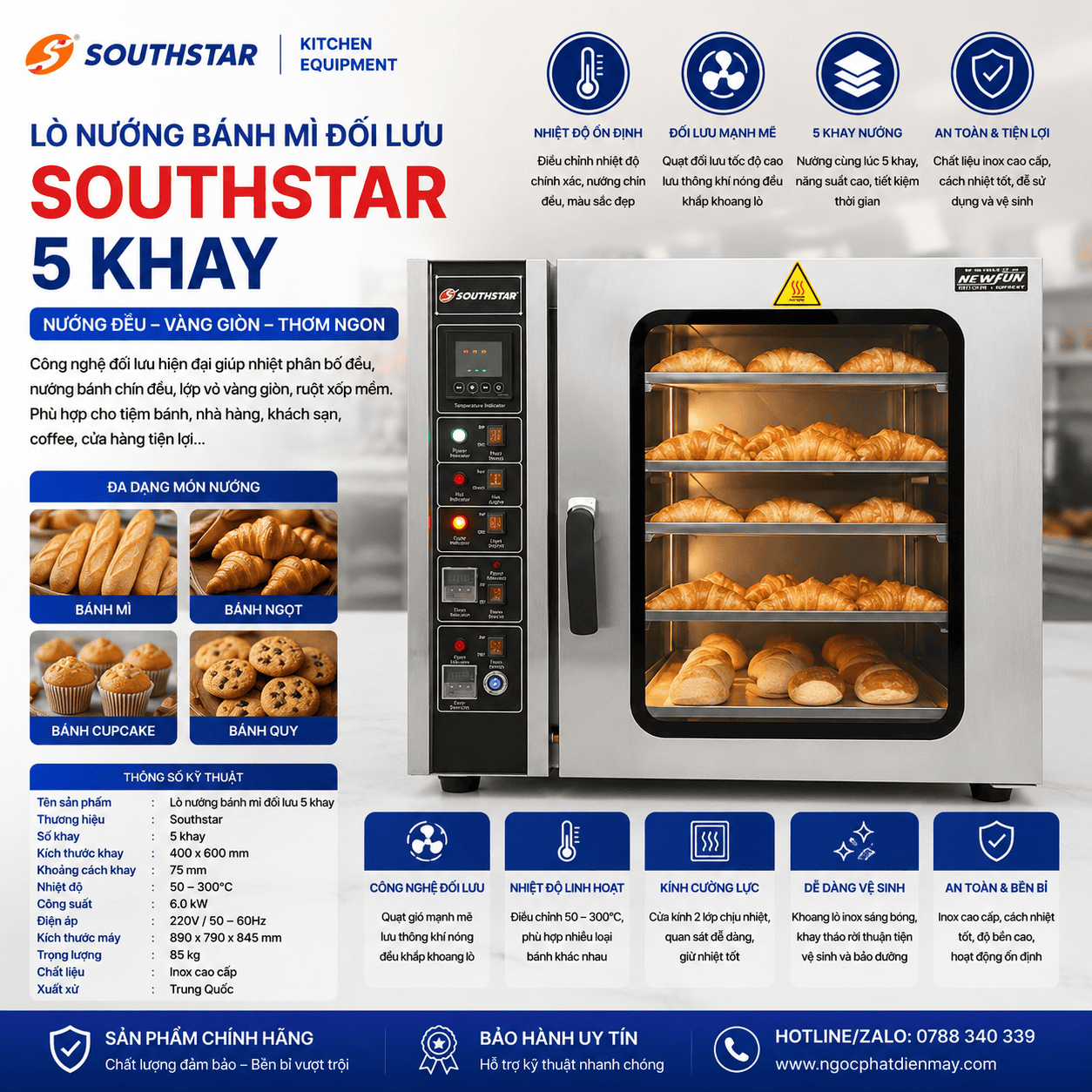 Lò nướng bánh mì đối lưu 5 khay Southstar