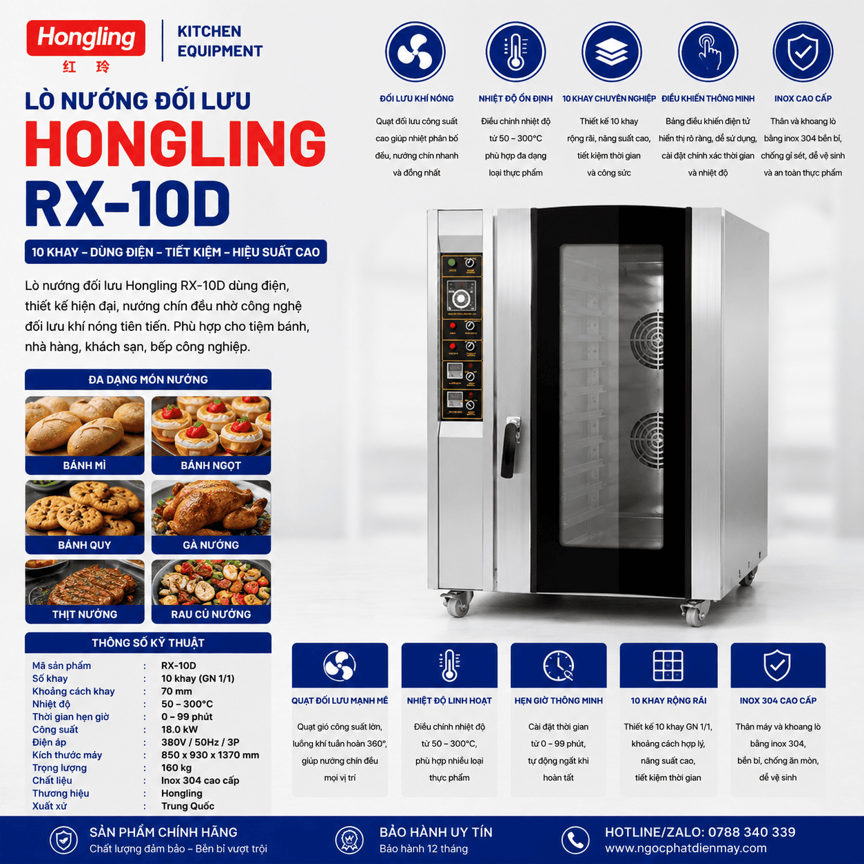 Lò nướng đối lưu Hongling 10 khay dùng điện RX-10D
