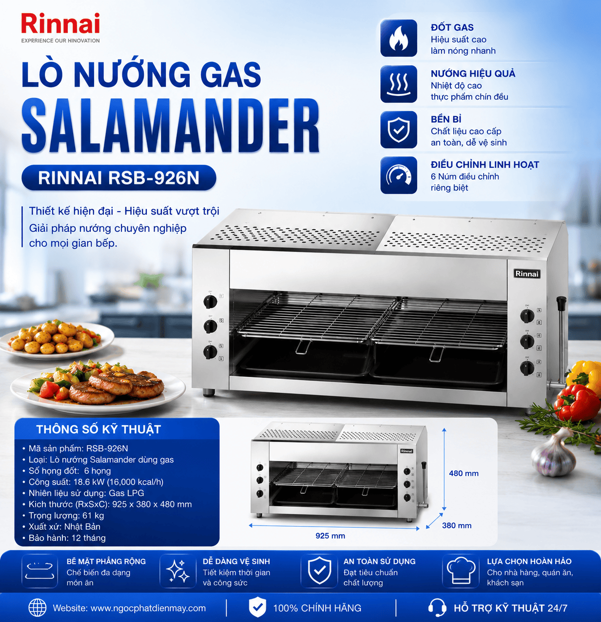 Lò nướng gas Salamander Rinnai RSB-926N