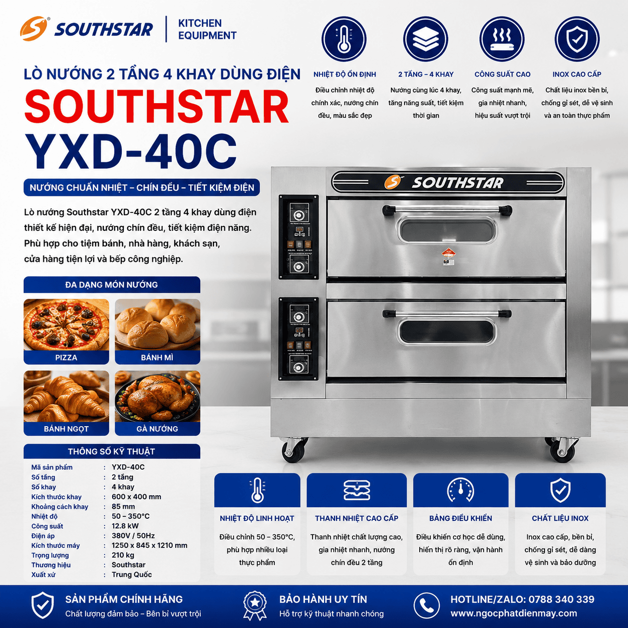 Lò nướng southstar 2 tầng 4 khay dùng điện YXD-40C