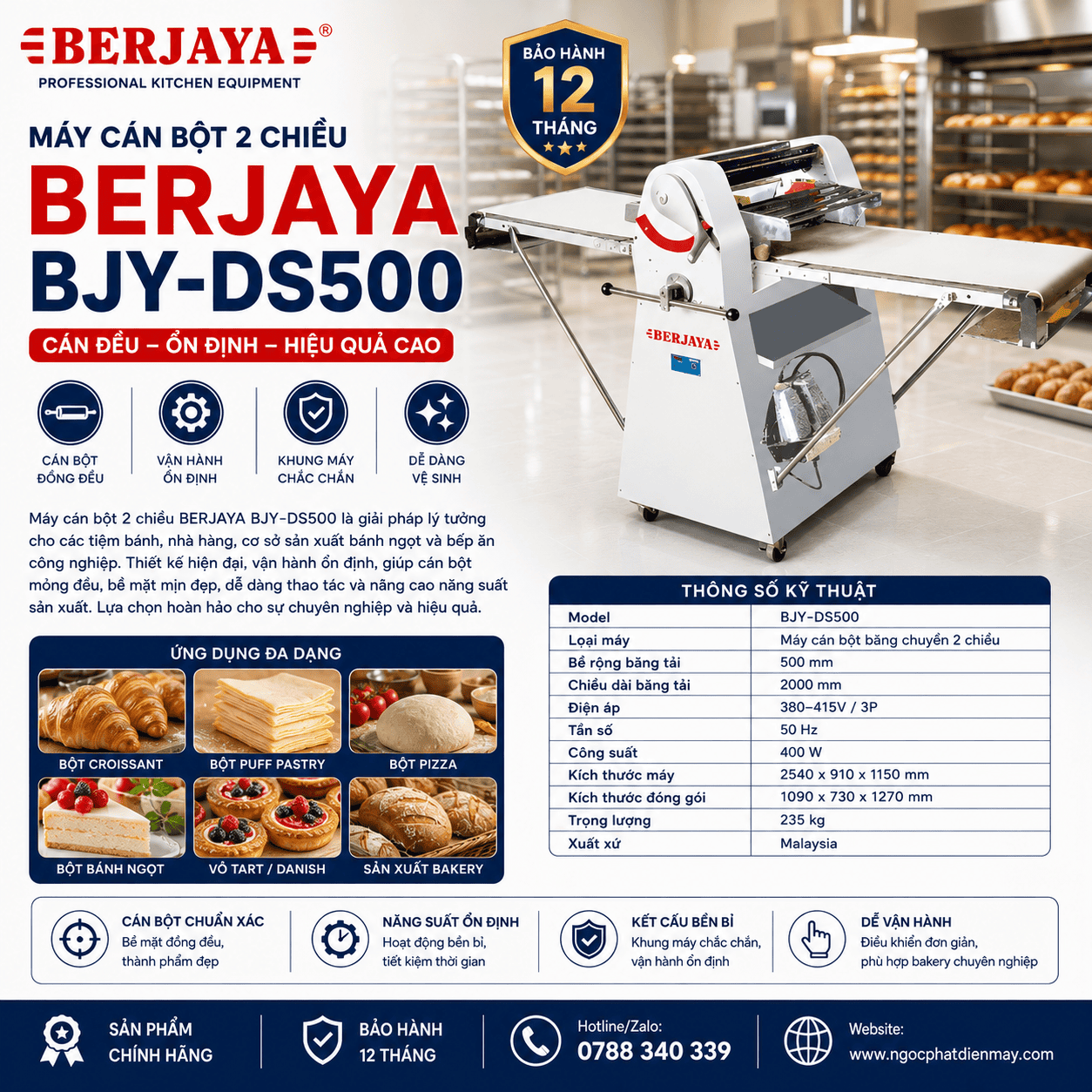 Máy cán bột 2 chiều BERJAYA BJY-DS500
