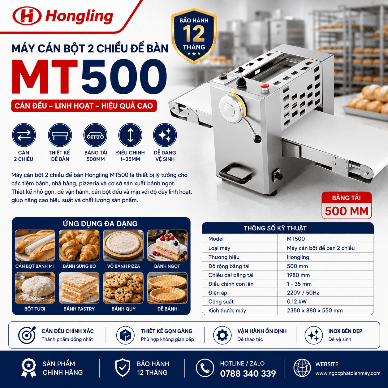 Máy cán bột 2 chiều để bàn MT500