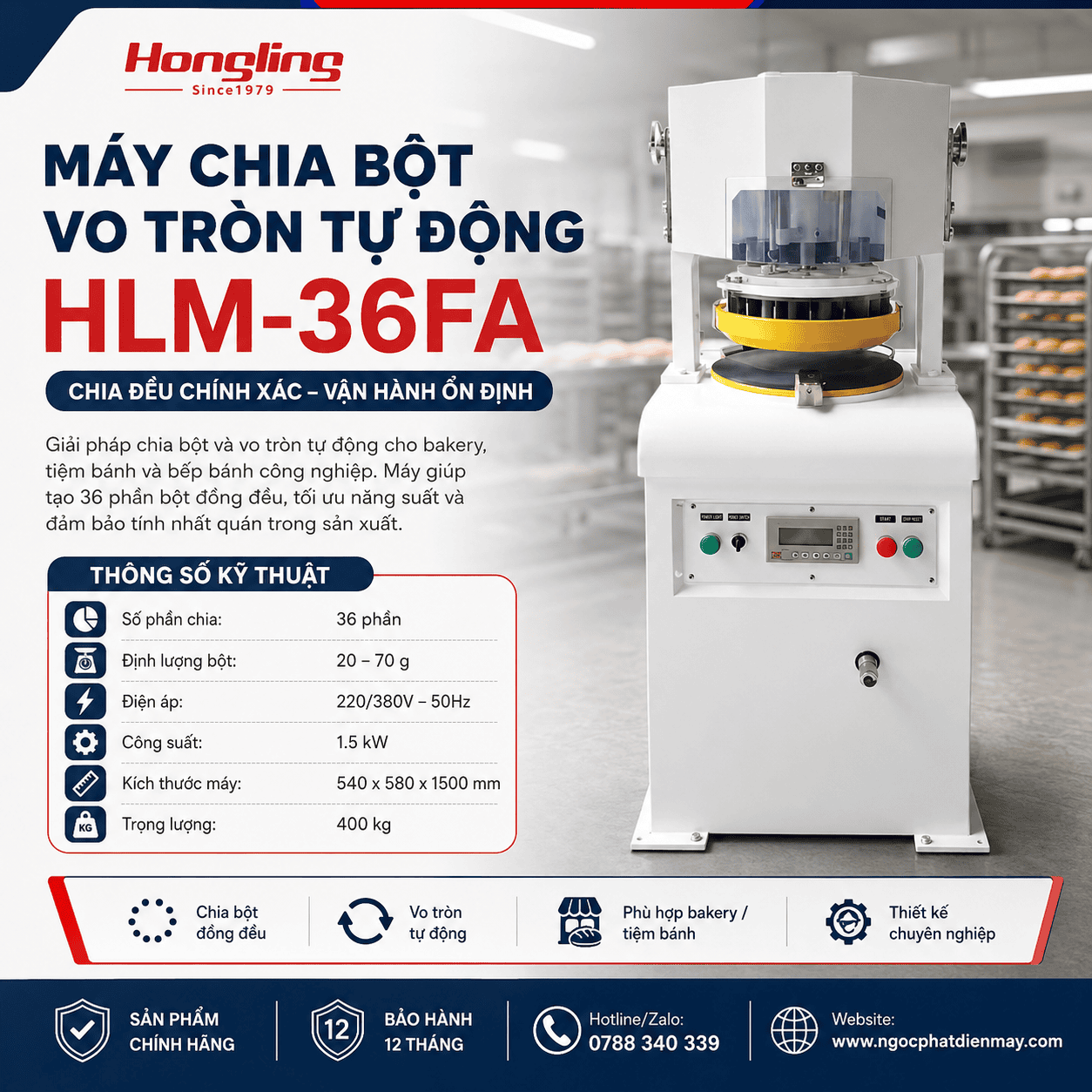 Máy chia bột vo tròn tự động 36 phần HLM-36FA