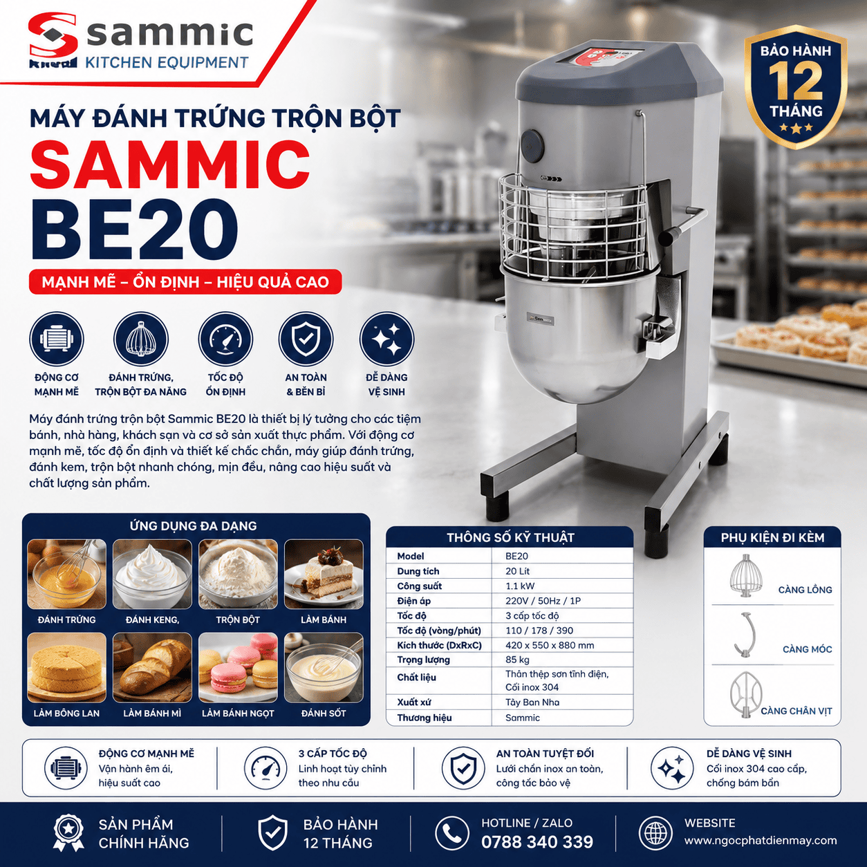 Máy đánh trứng trộn bột Sammic BE20