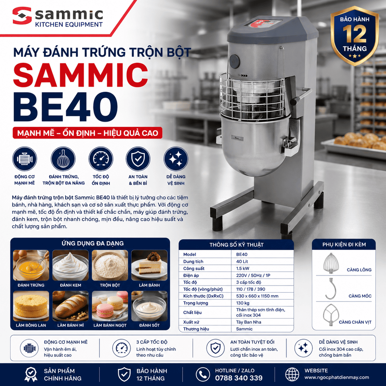 Máy đánh trứng trộn bột Sammic BE40