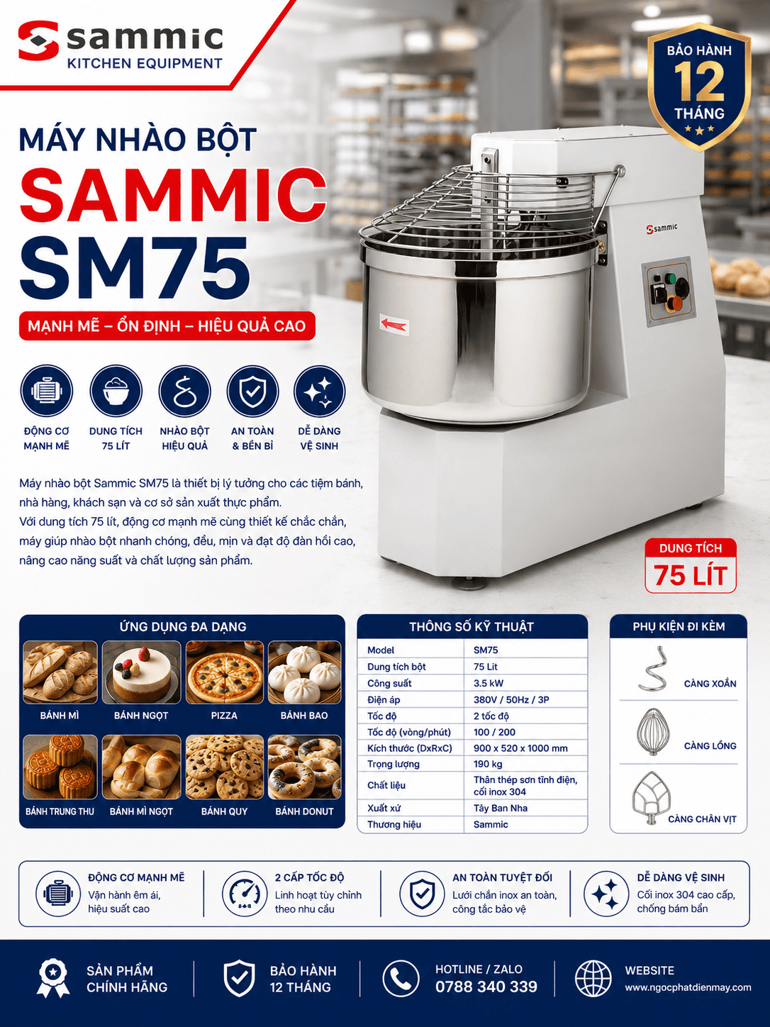 Máy nhào bột Sammic SM75
