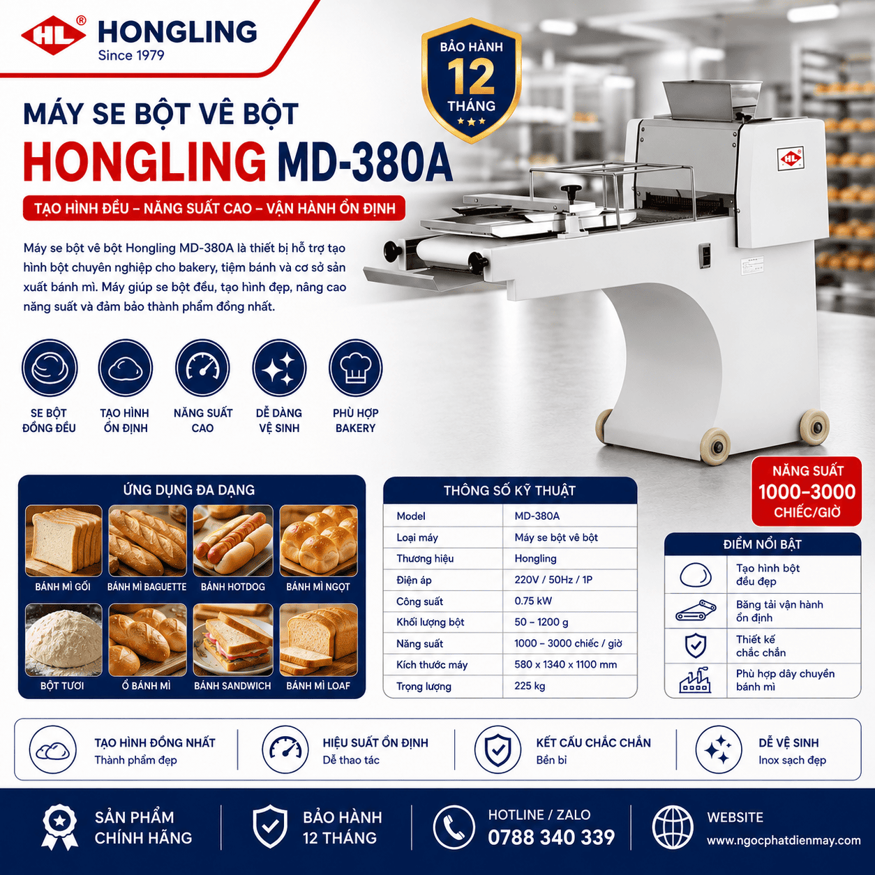 Máy se bột vê bột Hongling MD-380A