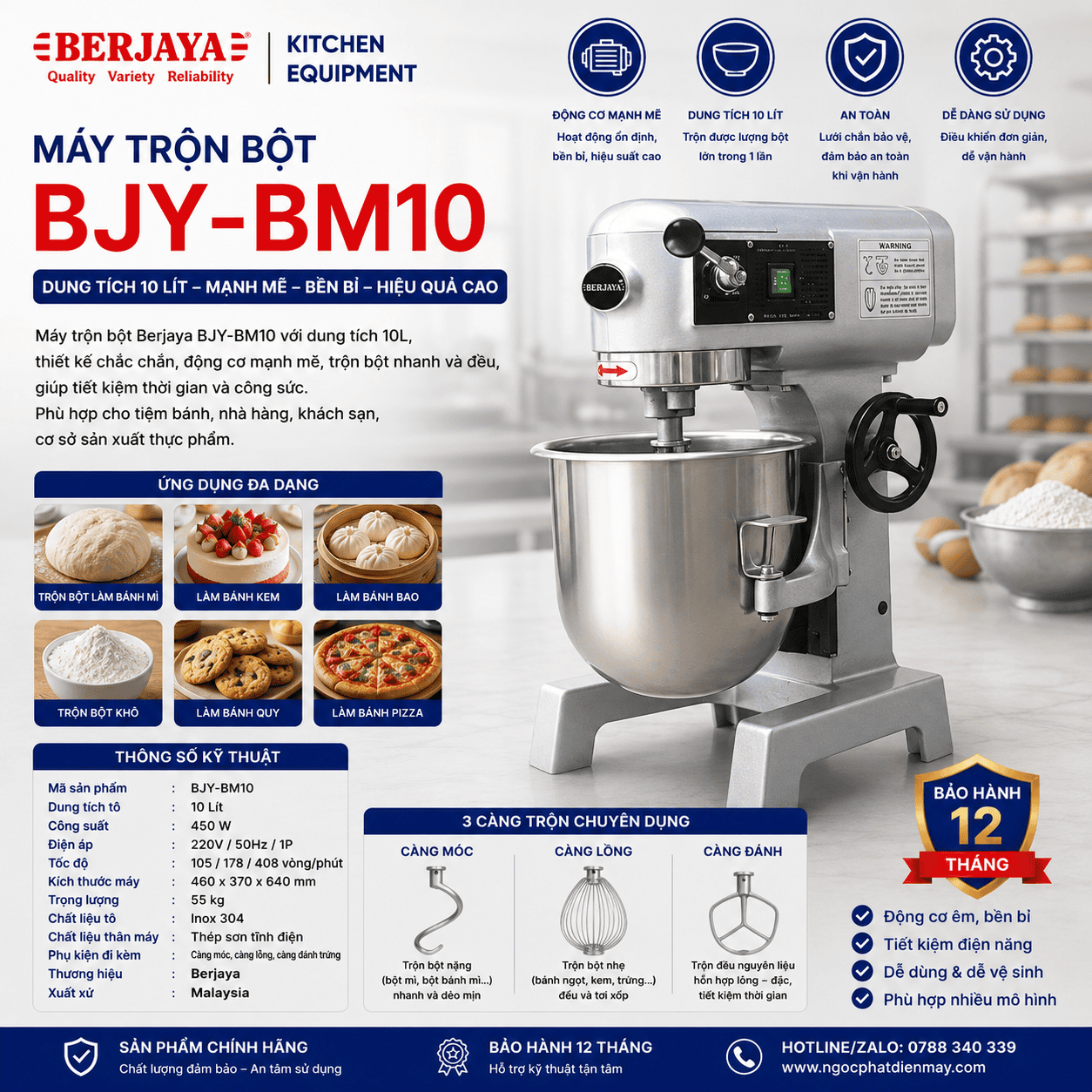 Máy trộn bột 10 lít Berjaya BJY-BM10
