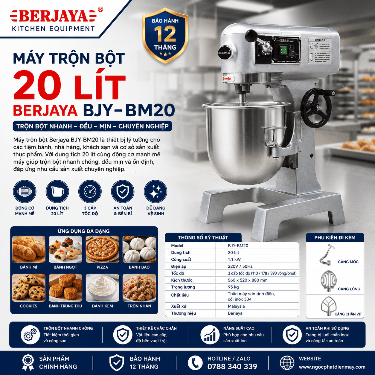 Máy trộn bột 20 lít Berjaya BJY-BM20