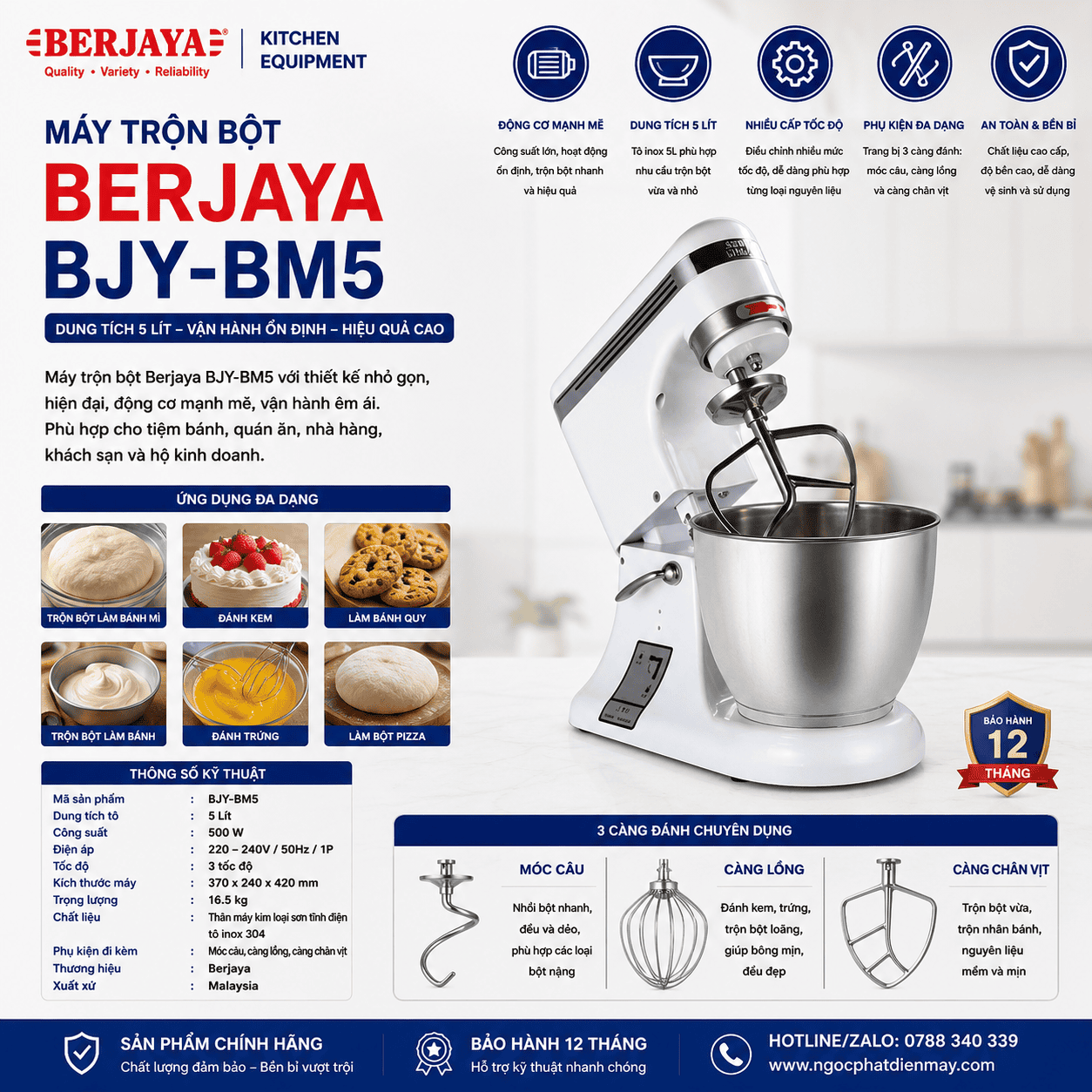 Máy trộn bột 5 Lít Berjaya BJY-BM5