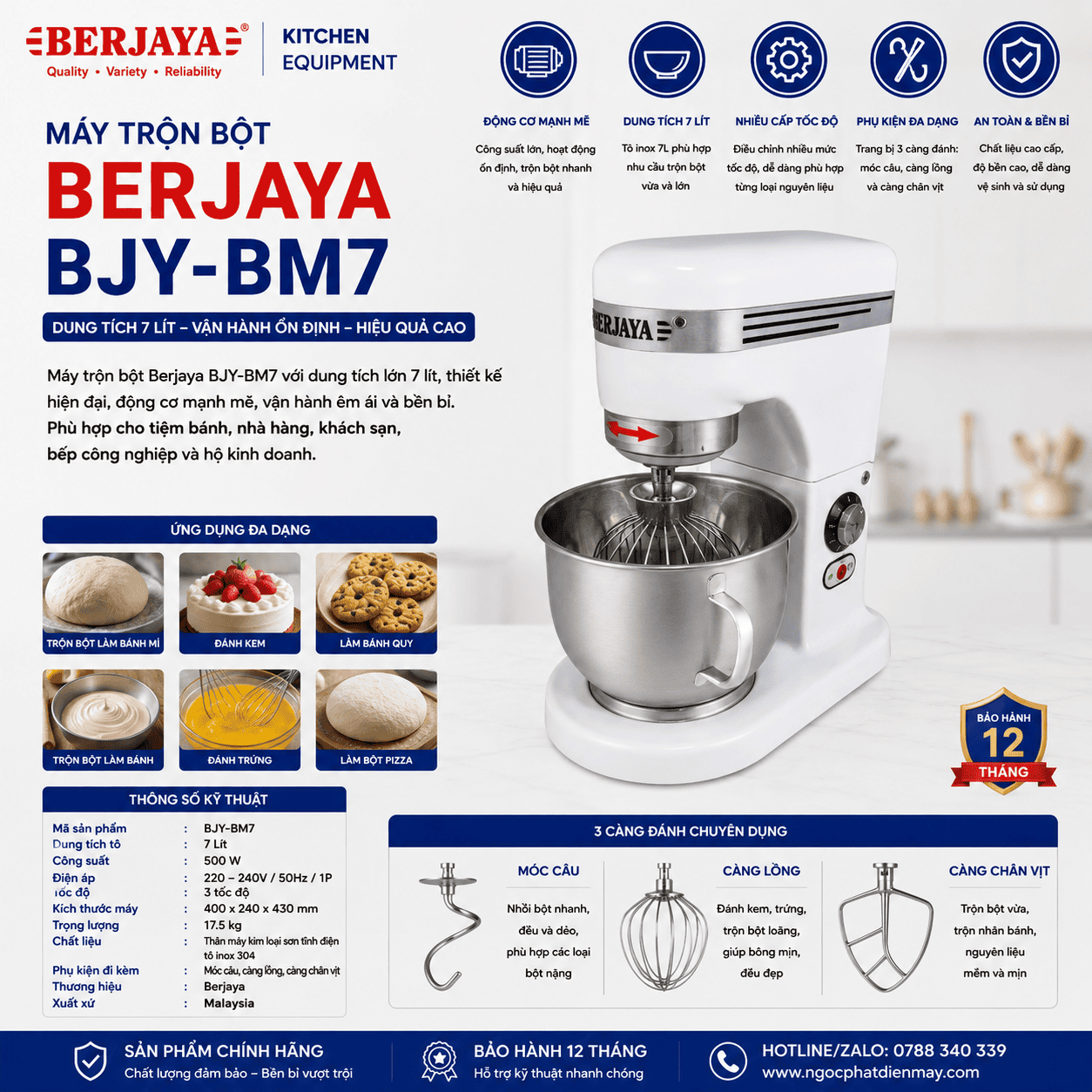 Máy trộn bột 7 lít Berjaya BJY-BM7
